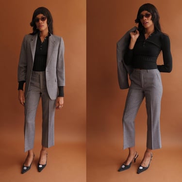 Vintage 80s Yves Saint Laurent Wool Suit/ 1980s YSL Petite Gray Trousers and Blazer/ Size XS Small 