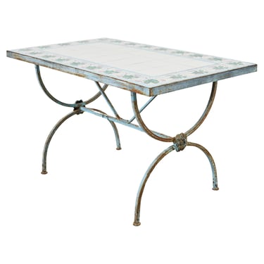 French Iron Tile Top Curule Garden Dining Table