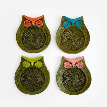 Colorful Owl Drink Coasters Set of 4 Fitz and Floyd 