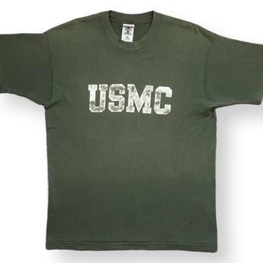 Vintage 90s “USMC” United States Marine Corps The Basic School Faded Olive Green Graphic T-Shirt Size Large 