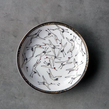 12.2cm / Crane Motif Antique INBAN Small Plate | Japanese Antique Porcelain | Japanese Graphic | Retro Dish 