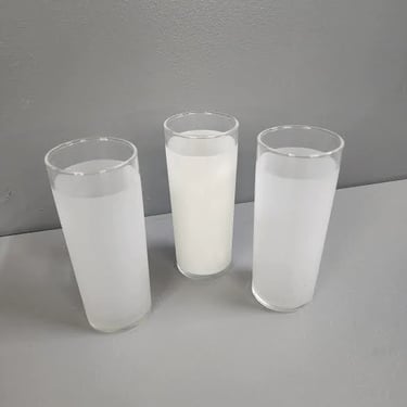 Set of 3 Frosted White Highball Drinking Glasses 