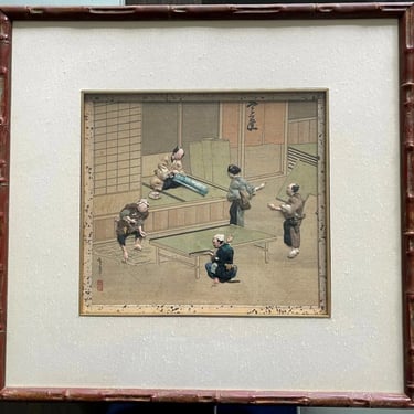 Framed Japanese Oshi-E Textile Art Meiji Period