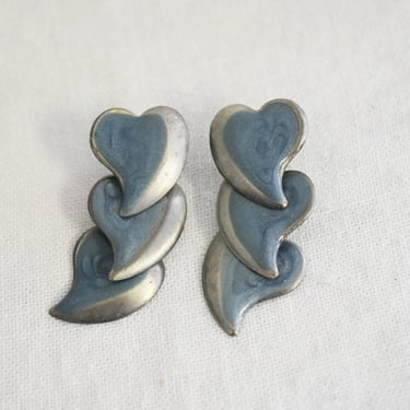 1980s Blue Hearts Dangle Pierced Earrings 