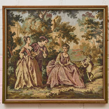 French Courtship Vintage Needlepoint Tapestry