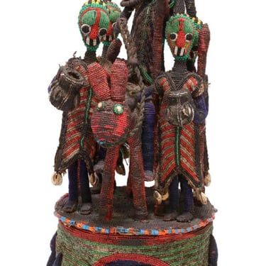 Vintage African Tribal Yoruba Beaded Ceremonial Crown Altar Headdress, Nigeria, Africa Folk Art Religious Sculpture 