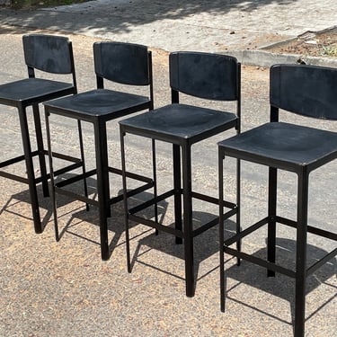 Mid-Century Matteo Grassi Black Leather Barstools - Set of 4 