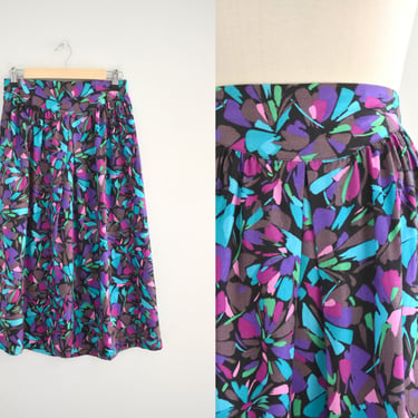 1980s Abstract Floral Midi Skirt 