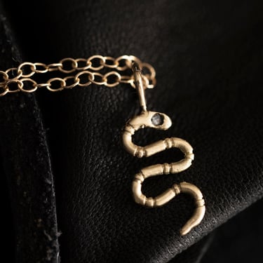14K Gold and White Diamond Snake Amulet Charm Necklace