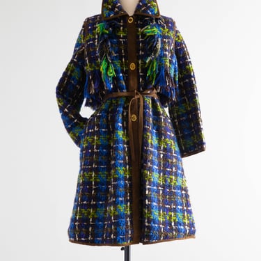 Epic Rare Late 1960's Bonnie Cashin Chunky Wool Tweed Coat With Fringe / Medium