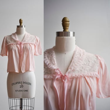 Vintage Pink Lace & Ruffled Bed Jacket 