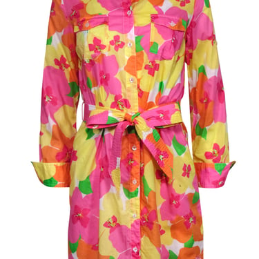 Lilly Pulitzer - Bright Multicolor Floral Collared Shirt Dress w/ Belt Sz XS
