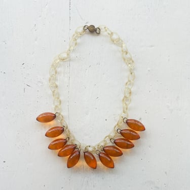 1940s Amber And Ice Bakelite Drop Necklace 