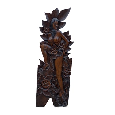 Pacific Asian Handcarved Relief Tropical Lady Motif Wall Panel Art cs6000E 