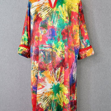 1980s Bergdorf and Goodman Kaftan - Abstract Maxi - Hostess Dress, House Dress, Muumuu, Maxi - Size L/XL 