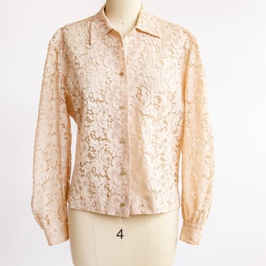 1960s Blouse Lace Sheer Top M 