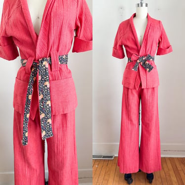 Vintage 1970s Red Pant Outfit Set / XS 