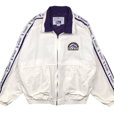 Vintage 90s Pro Player Colorado Rockies Baseball Embroidered MLB Full Zip Cotton Jacket Size Large 