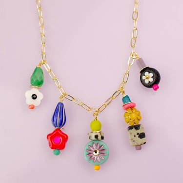 Colorful and Bright Beaded Charm Necklace