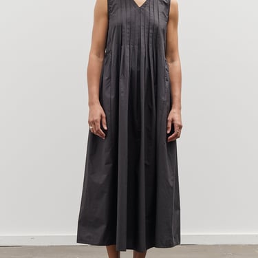 Black Crane Pleated V-Neck Dress, Black