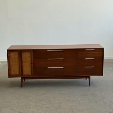 Mid Century Cane and Walnut Dresser 