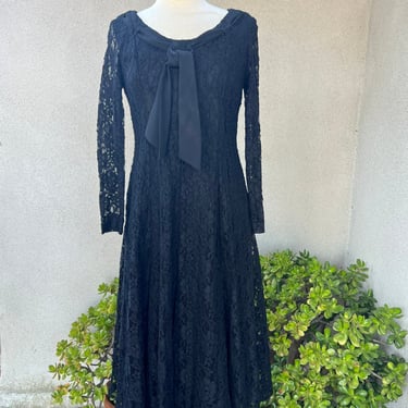 Vintage 80s romantic black lace midi dress Sz 6 Petite by Karin Stevens 