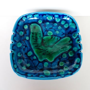 1960s Alvino Bagni for Raymor Pottery Ashtray From Italy, Rimni Blue Bird Large Tray 