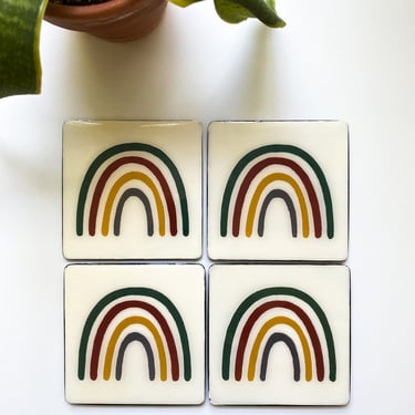 Concrete Coasters, Boho Rainbow Decor, Painted Arch, Nuetral Home Decor, Nursery Decor, Gift for Mom, Gift for Her 