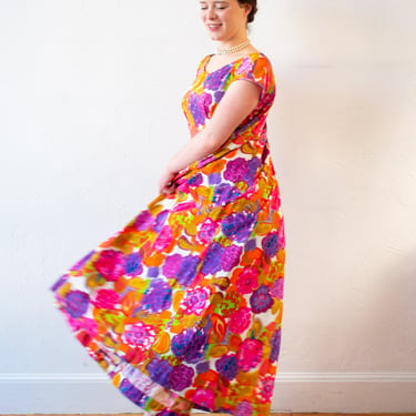 Vintage 1960s Colorful Hawaiian Kiyomi Dress S/M