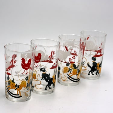 vintage juice or water glasses with Scottie dog, rabbit and cat 