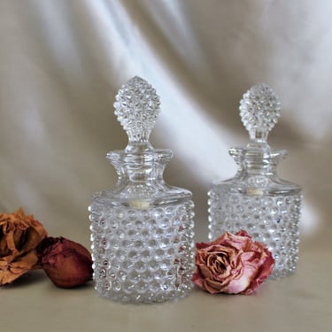 Pair of Antique English Hobnail Glass Cologne - Perfume Bottles 