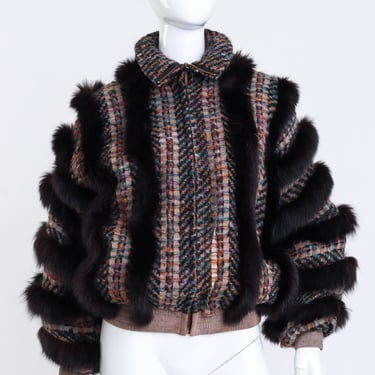 Chevron Knit Fox Fur Jacket