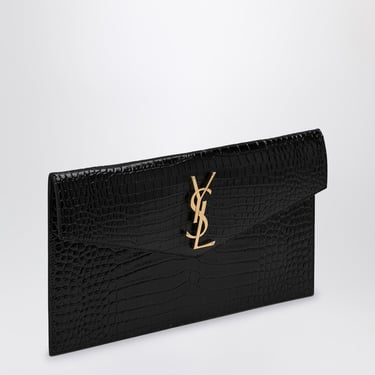 Saint Laurent Uptown Black Shiny Leather Clutch Bag Women