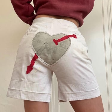 Vintage 50s Heart Appliqué Chino Shorts 28 White High Rise As Is Art Project by TimeBa