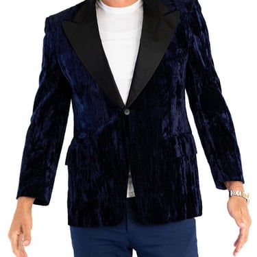 1970S Navy Blue Rayon Velvet Tuxedo Jacket 