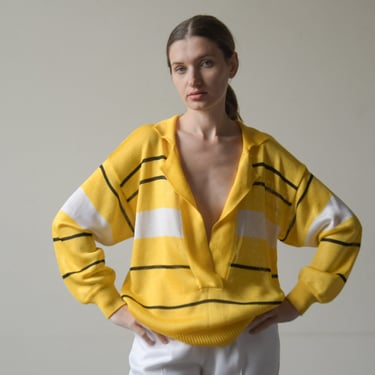 383t / mondi yellow deep v striped sweater 