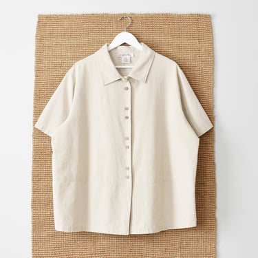 vintage ecru linen cotton button down shirt 