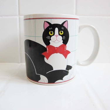 Vintage 80s Cat Mug Japan - Black White Tuxedo Cat Kitten Coffee Mug - Cat Lady Lover Gift - Best Friend Gift 