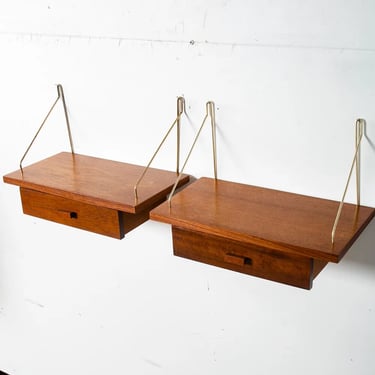 Mid Century Danish Modern Nightstands Floating Teak Denmark Drawer Pair Tables