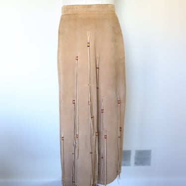 1970s Vintage Santa Fe Leather Company Suede Tassel Skirt
