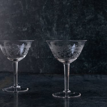 Pair of Etched Cocktail Glasses