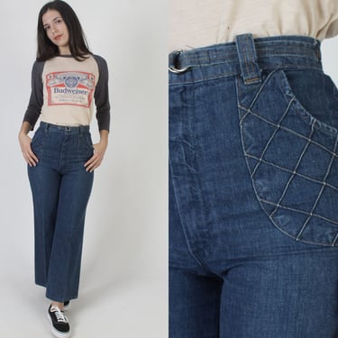 70s Wide Leg Denim Jeans, High Rise Bell Bottom Flare Pants, Vintage Soft Patchwork Hippie Trousers 