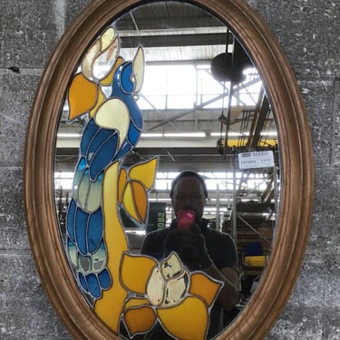 Oval Mirror with Faux Stain Glass Detail (Seattle)
