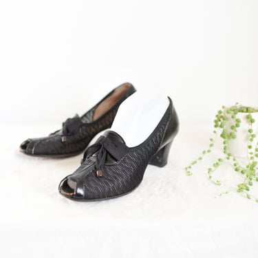 1940s Black Peep Toe Shoes 