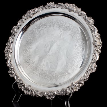 16 in Silver Plate Round Footed Tray | English Scroll by Wilcox and Webb 