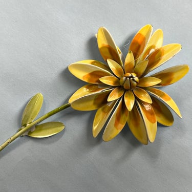yellow enamel daisy brooch 1960s mod flower pin 