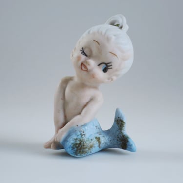Vintage Mermaid Figurine, Bradley Winking Blue Pixie 1950s 