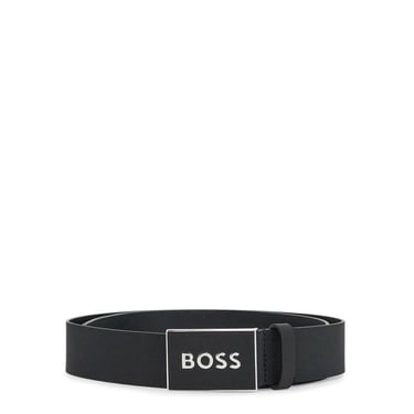 Boss Black Leather Belt With Rectangular Buckle Icon-S1 Men