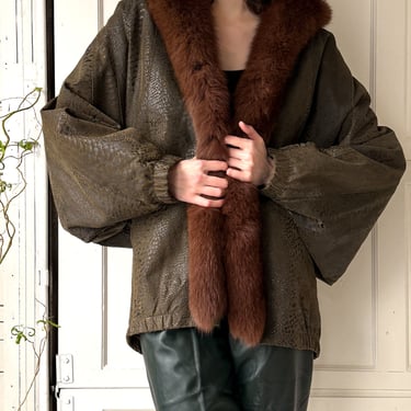 80s Fox Fur Collared Leather Jacket | S-XL