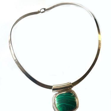 Malachite Necklace, Sterling Silver Choker, Green Stone Necklace, Made in Mexico, Sterling Silver Choker and Pendant, Spiritual Stone 